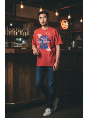 Pabst Blue Ribbon (PBR Logo) Americana T-Shirt Color: Red Size: Med